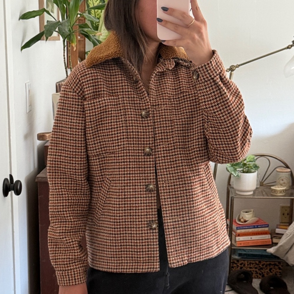 Brownie Cozy Brown/Orange Houndstooth Fall Teddy Jacket